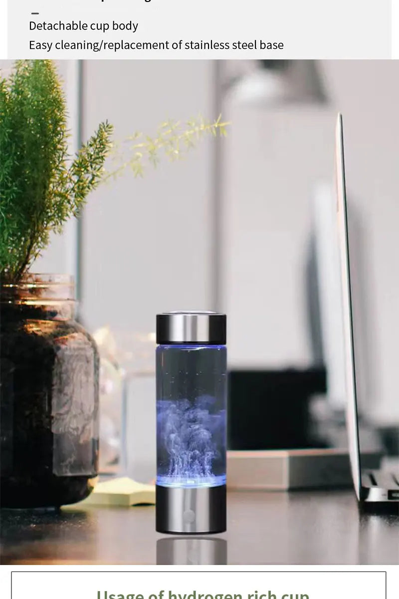 Rechargeable Glass Hydrogen Water Bottle – 14.2 fl oz (420 mL)