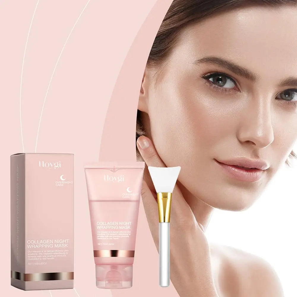 Collagen Overnight Wrapping Peel Off Facial Mask, Korean Collagen Night Wrapping Mask Deeply Hydrates Night Care Mask Cream 75ml