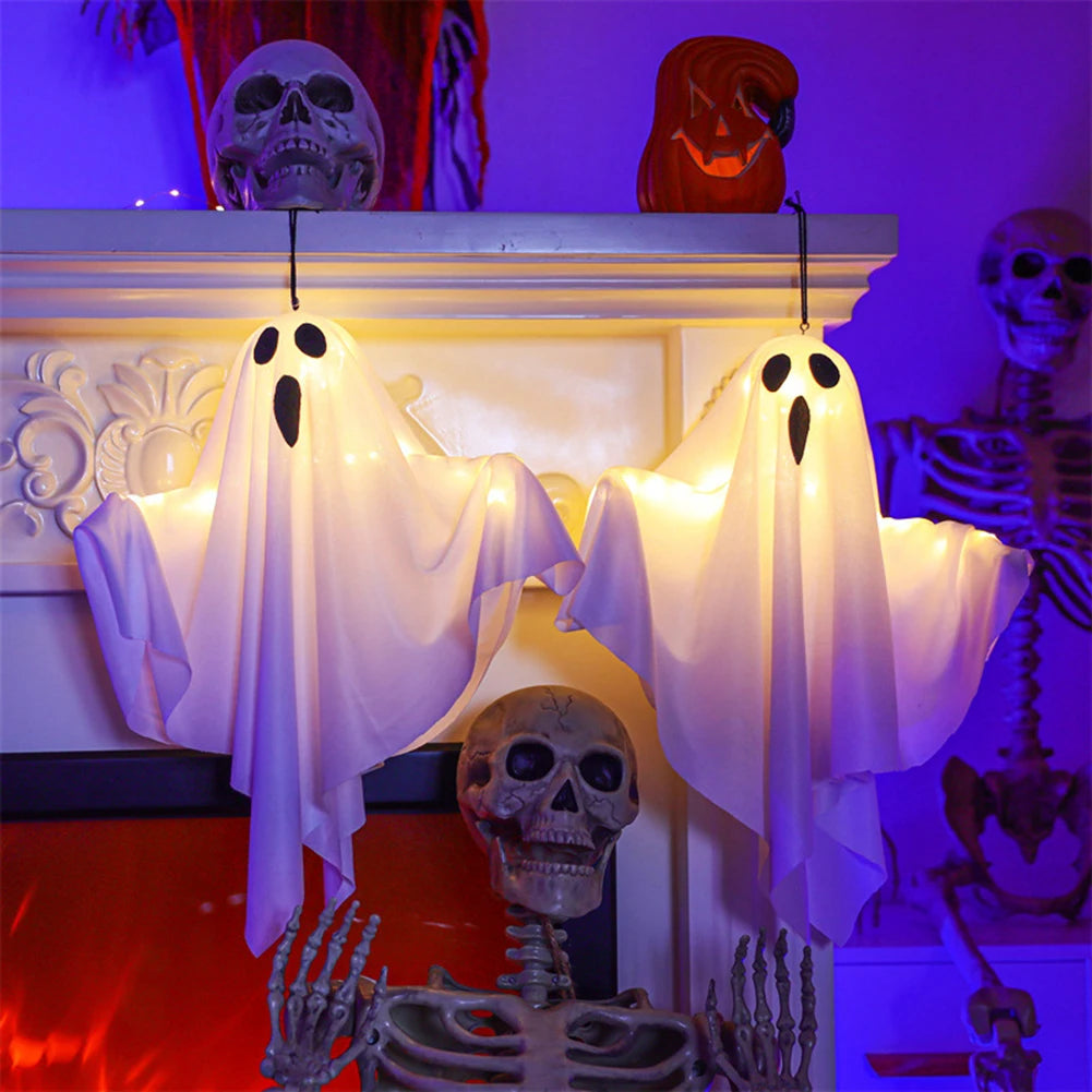 Light-Up Hanging Ghost – White or Orange Halloween Decoration
