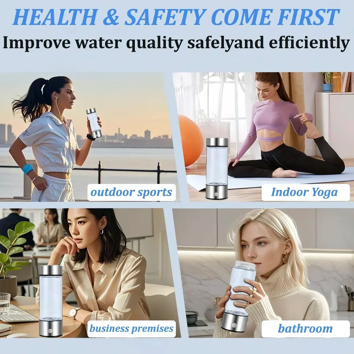 Rechargeable Glass Hydrogen Water Bottle – 14.2 fl oz (420 mL)