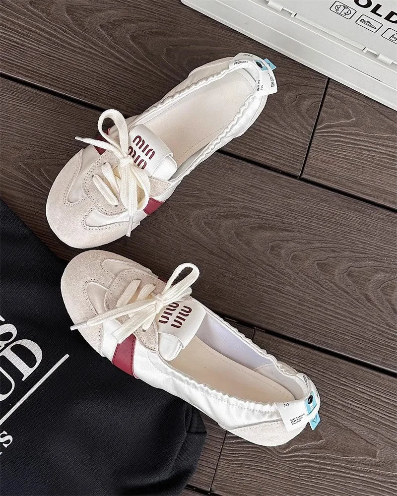 2025 New Women's Casual Sneakers Summer Cozy Shallow Ballet Flats Shoes 2025 New Women Lace Up Sport Shoes Zapatos De Mujer