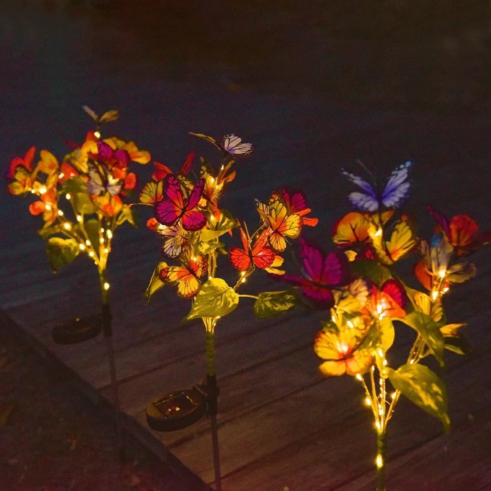 Festival Solar Outdoor Lights Butterfly Flower Garden Fairy Lights Wedding Birthday Decorations Lawn Lamp Yard Path Ornament
