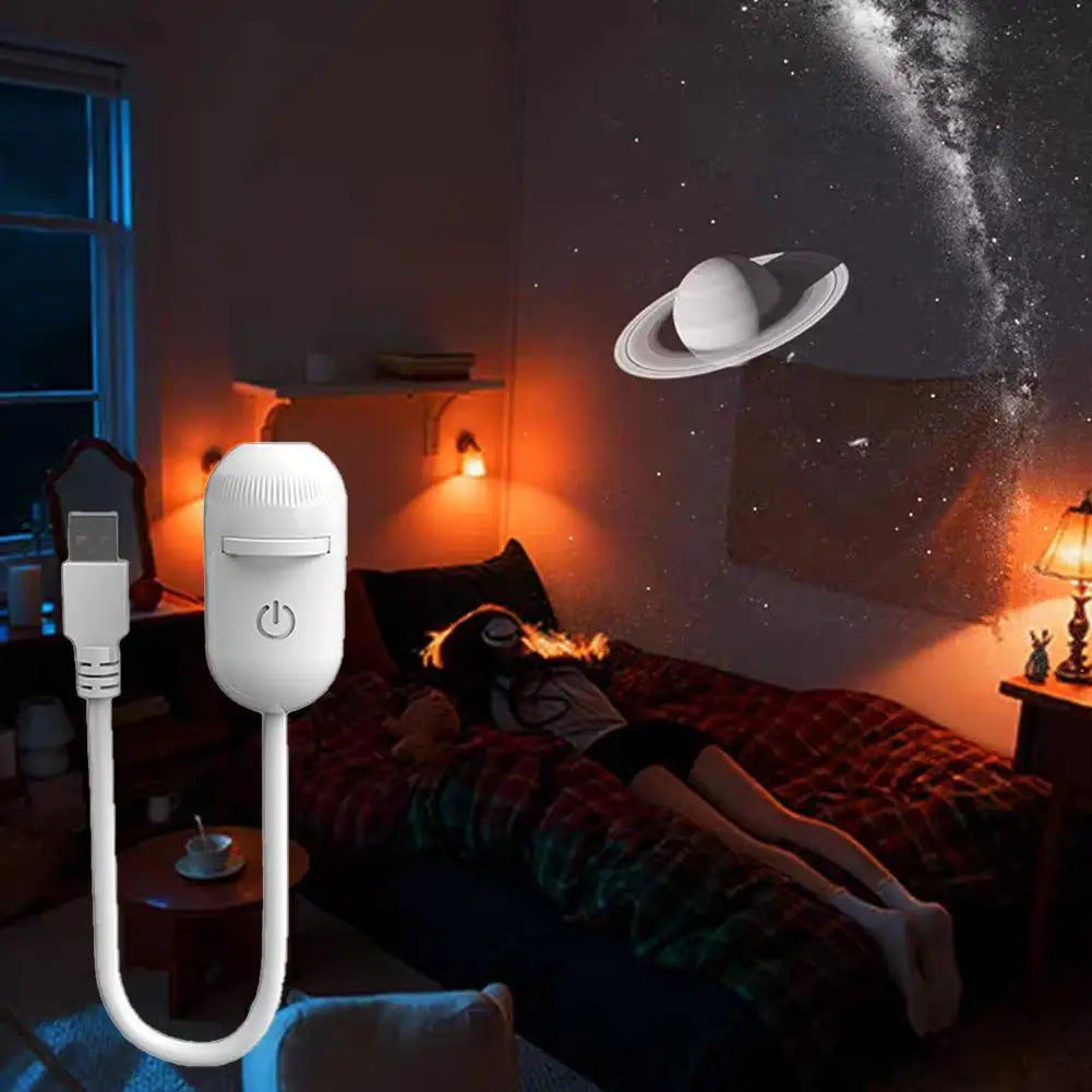 USB galaxy Projector Night Light 2-in-1 Mini Galaxy 360° Rotate LED Starry Sky Ambient Lamp For Party Home Saturn Decoration