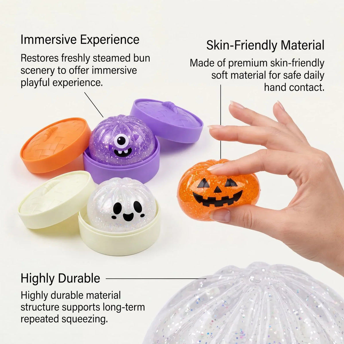 Halloween Bun Squishy Toy - Slow Rebound Stress Relief, 1–5 Pack, 5 Colors