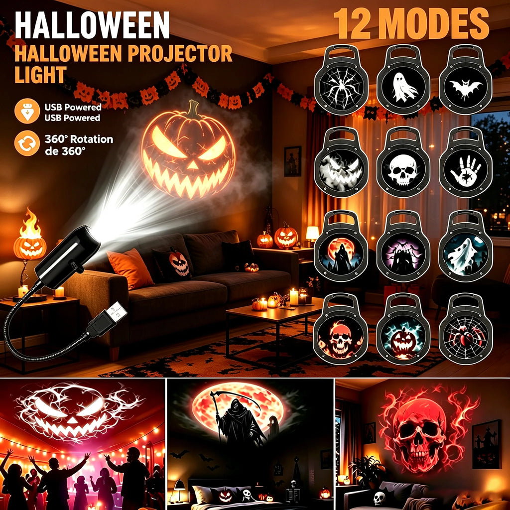 USB LED Holiday Projector Light – Halloween & Christmas Styles