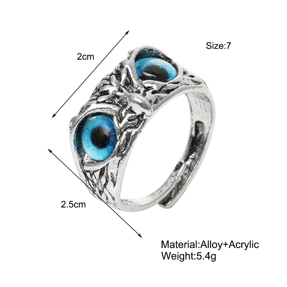 Vintage-Style Owl Ring with Colorful Eyes