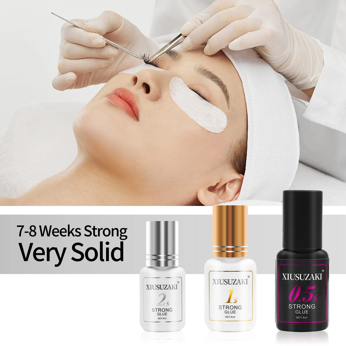 XIUSUZAKI Lash Extension Adhesive – Black, Clear & UV Options, 6 mL