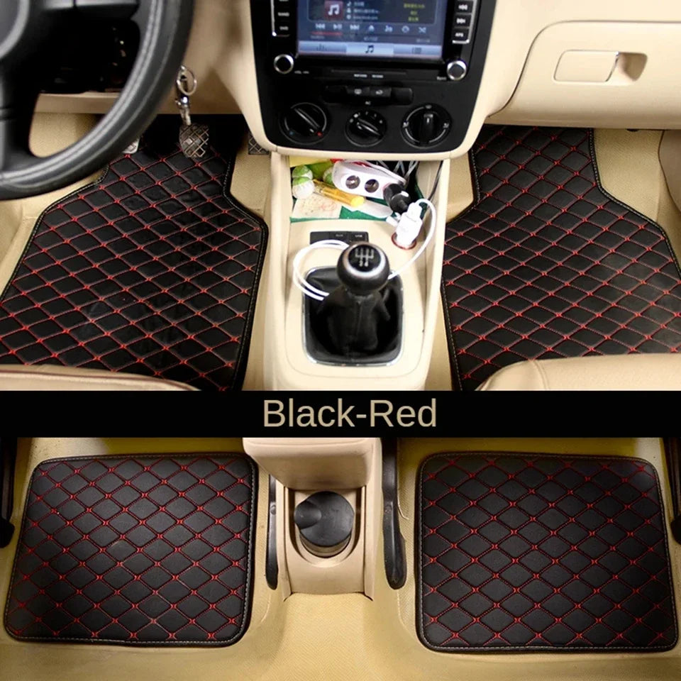 Diamond-Stitched Faux Leather Car Floor Mats – 4-Piece Set
