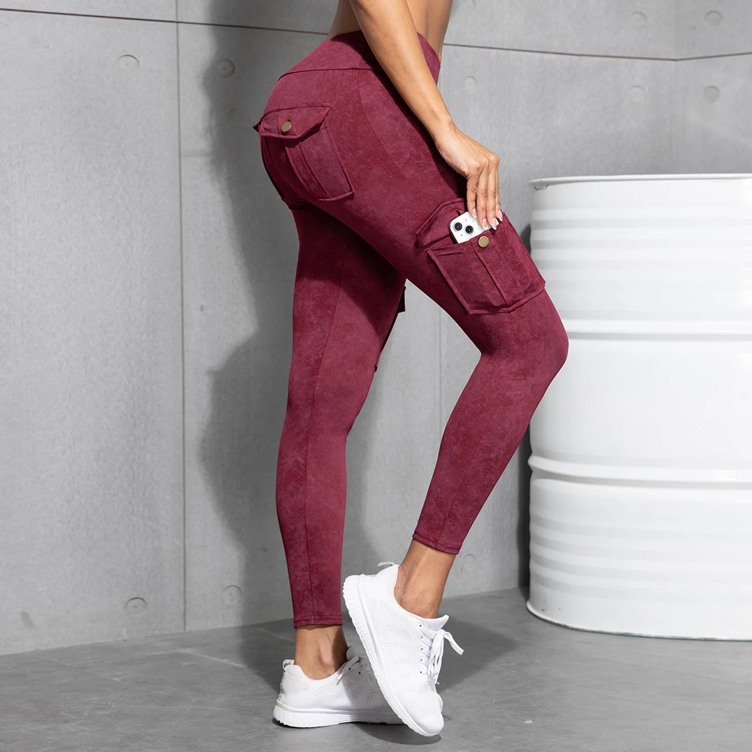 Women High Waist Yoga Gym Cargo Pocket Pant Fashion Tummy Control Athletic Pants Skinny Stretch Streetwear Sport Leggings