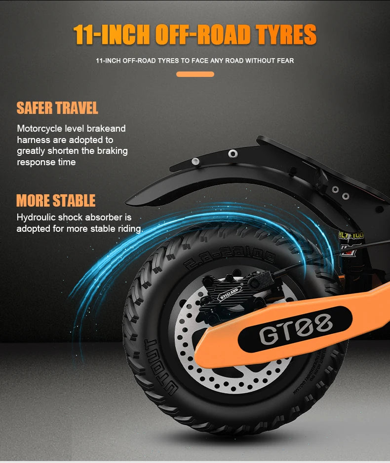 Arwibon GT08 5600W Dual Motor Electric Scooter – 46 MPH Top Speed, 60V 27Ah, 11" Off-Road Tires, Foldable, CE Certified