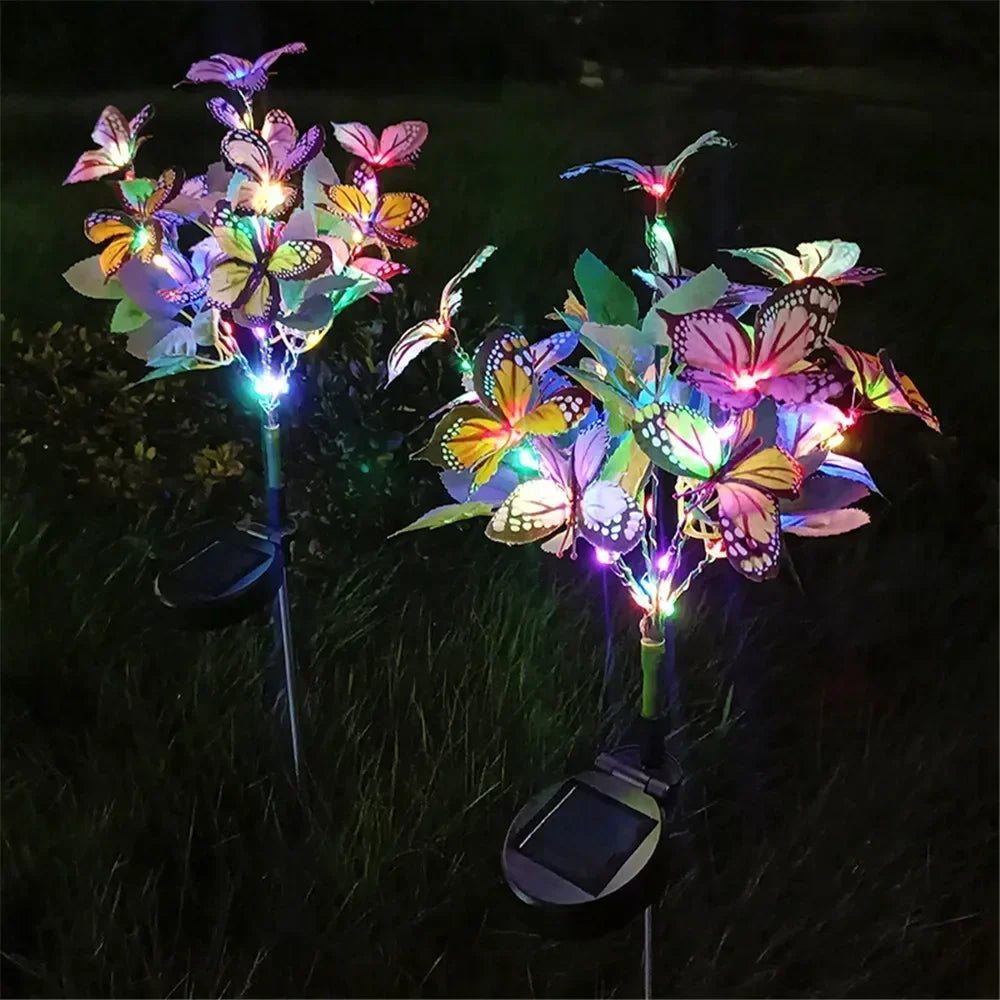 Festival Solar Outdoor Lights Butterfly Flower Garden Fairy Lights Wedding Birthday Decorations Lawn Lamp Yard Path Ornament