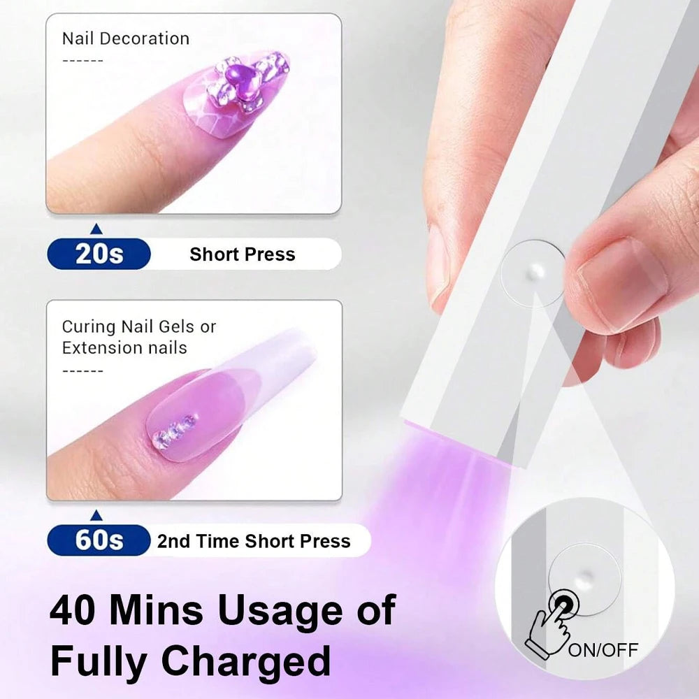 Handheld-UV-Licht für Gelnägel, tragbare UV-Nagellampe, wiederaufladbare LED-Nagellampe für Nail Art mit Tischständer