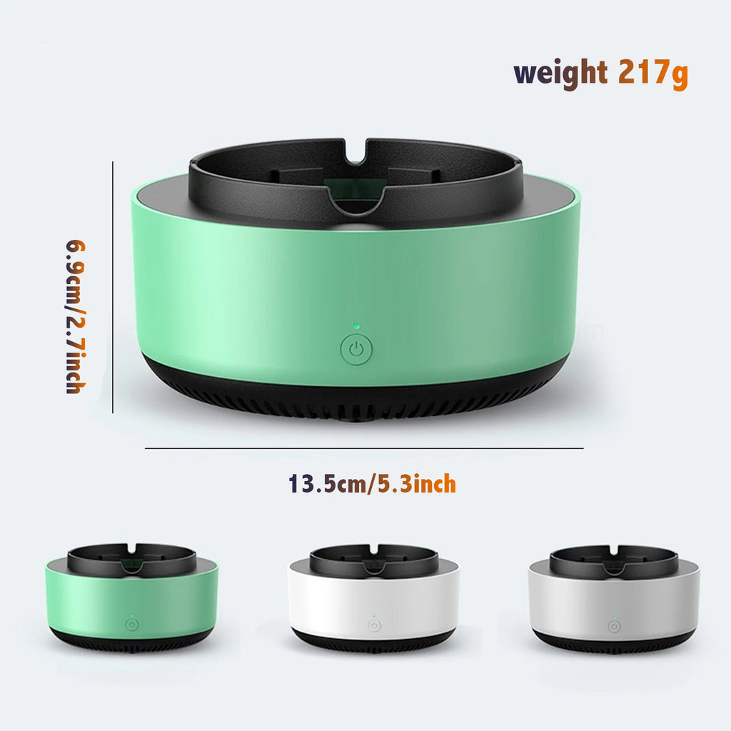 2-in-1 Smoke-Free Ashtray with Built-In Air Purifier – Odor Eliminator, Filter Sponge, 5-Min Timer, AA Battery Powered, Model AS-08
