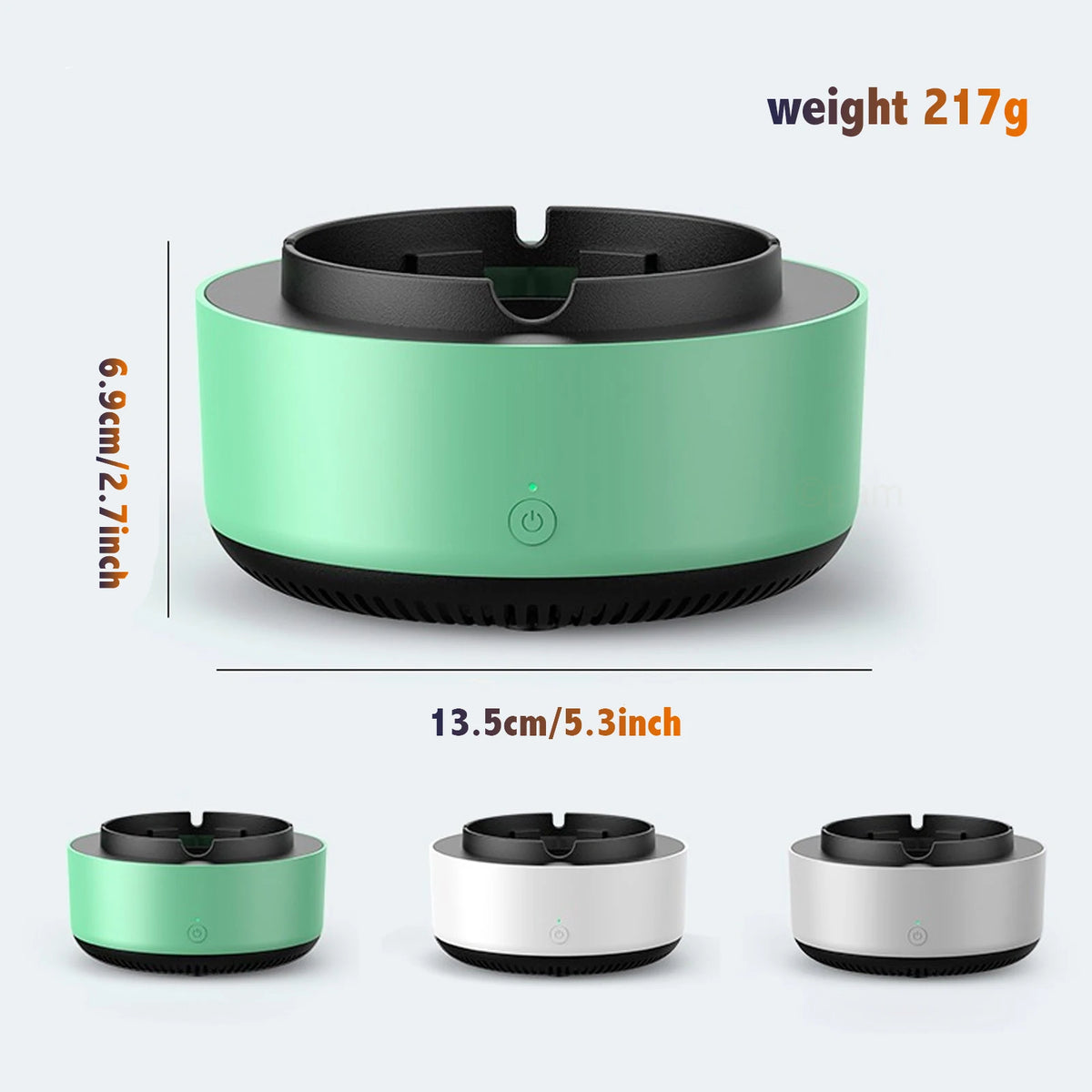 2-in-1 Smoke-Free Ashtray with Built-In Air Purifier – Odor Eliminator, Filter Sponge, 5-Min Timer, AA Battery Powered, Model AS-08