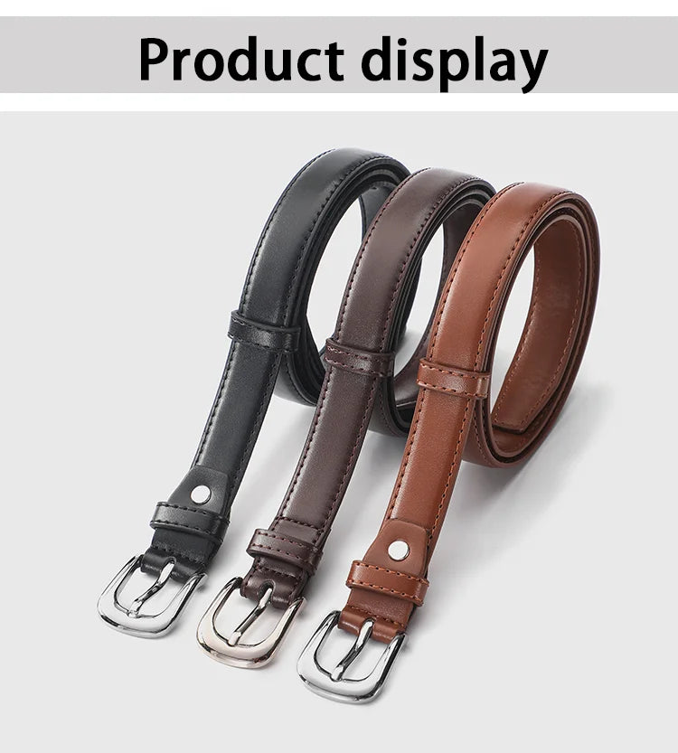 Women’s Slim Faux Leather Belt with Classic Buckle