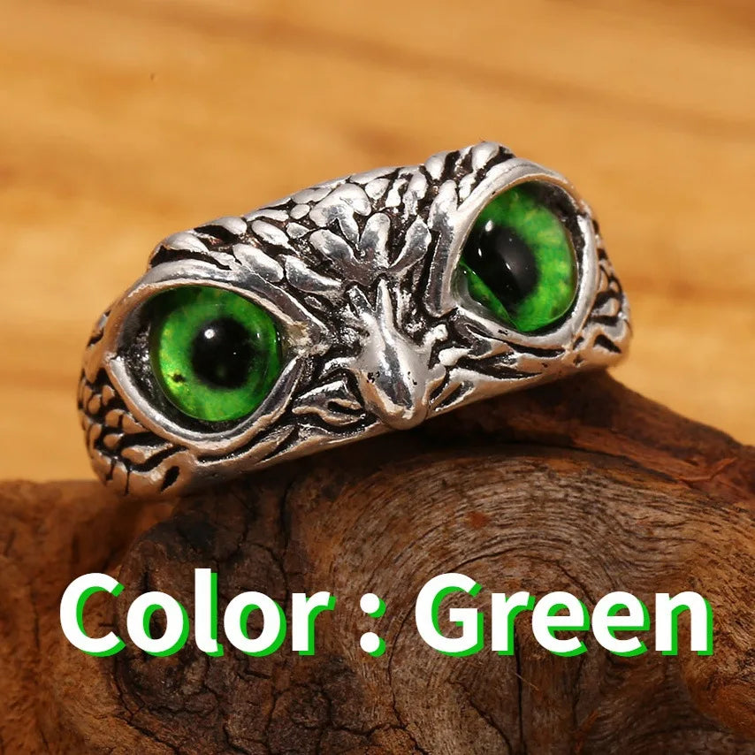 Vintage-Style Owl Ring with Colorful Eyes