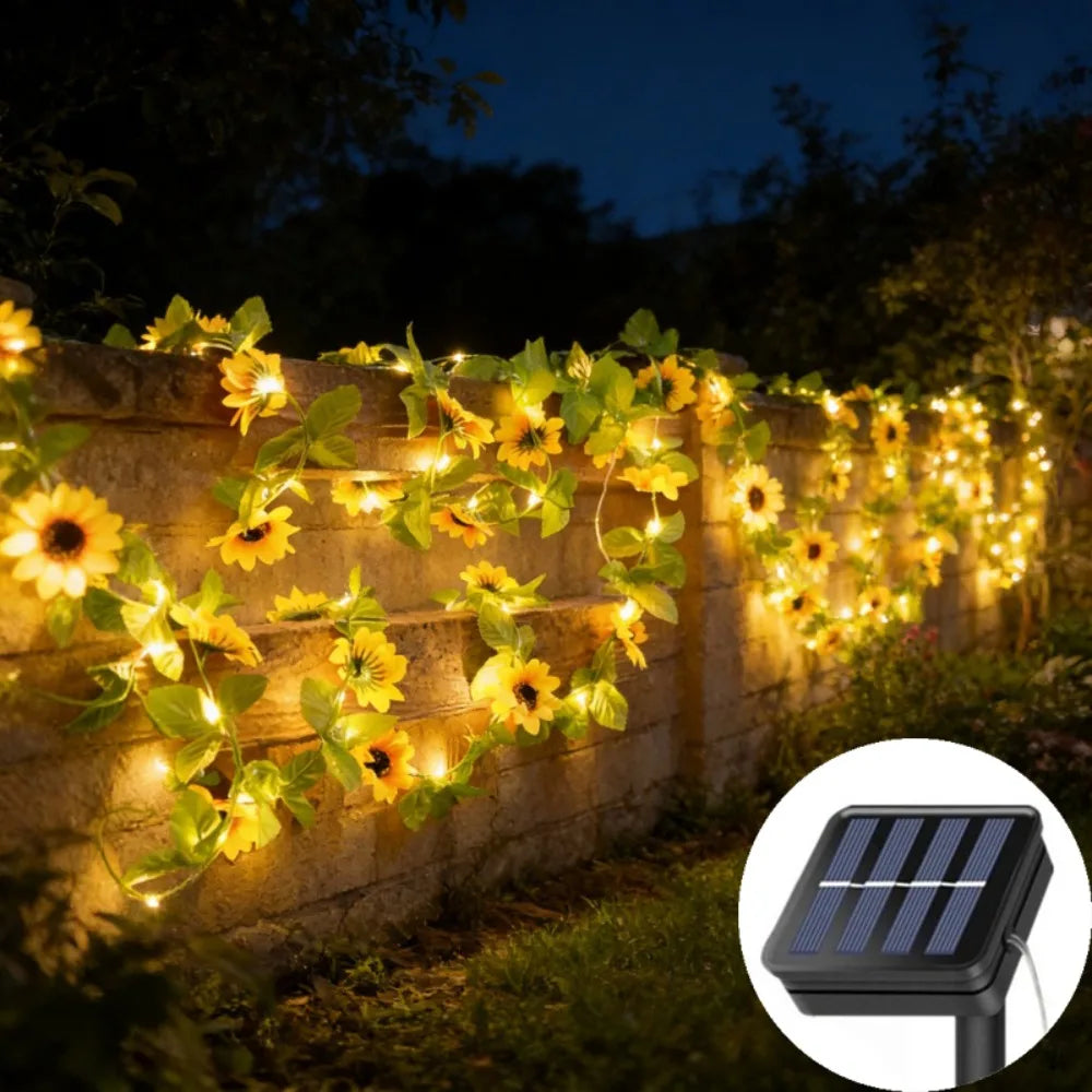Solar Sunflower Vine String Lights – Artificial Flower LED Atmosphere Lamp for Garden, Wedding & Holiday Décor (2M/6.56ft, 5M/16.40ft, 10M/32.80ft)