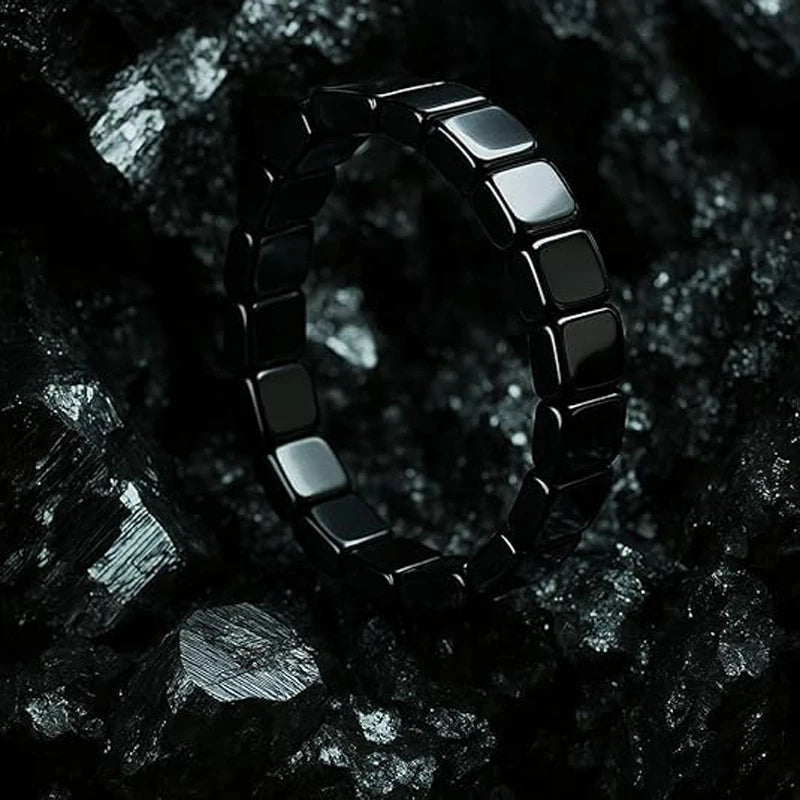 Men's Black Beaded Stretch Bracelet