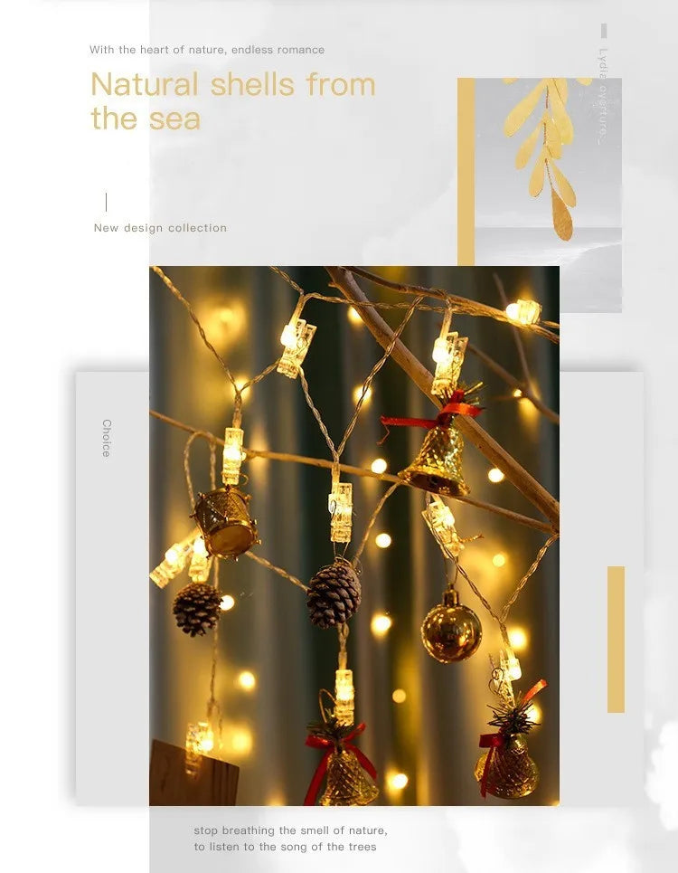 1pc 1.5M10L Photo Clips String Lights Christmas Fairy Lights Battery-operated Garland Hanging Picture Cards Holder Holiday Lamp