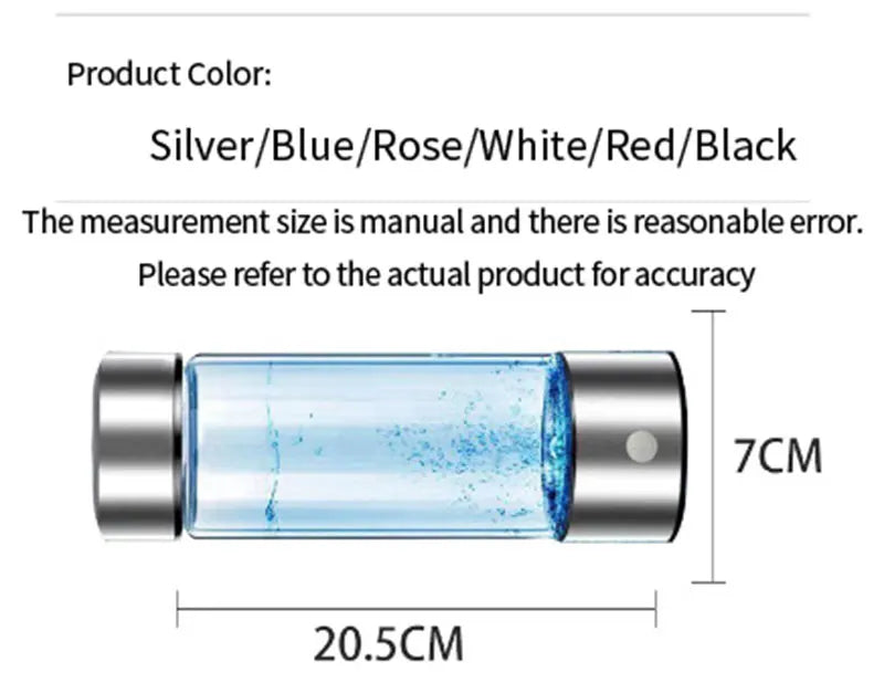 Rechargeable Glass Hydrogen Water Bottle – 14.2 fl oz (420 mL)
