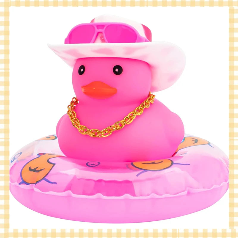 Car Rubber Duck, Coloured  Duck Decoration Dashboard with Sun Hat Swim Ring Necklace Sunglasses for Car Dashboard Decorations