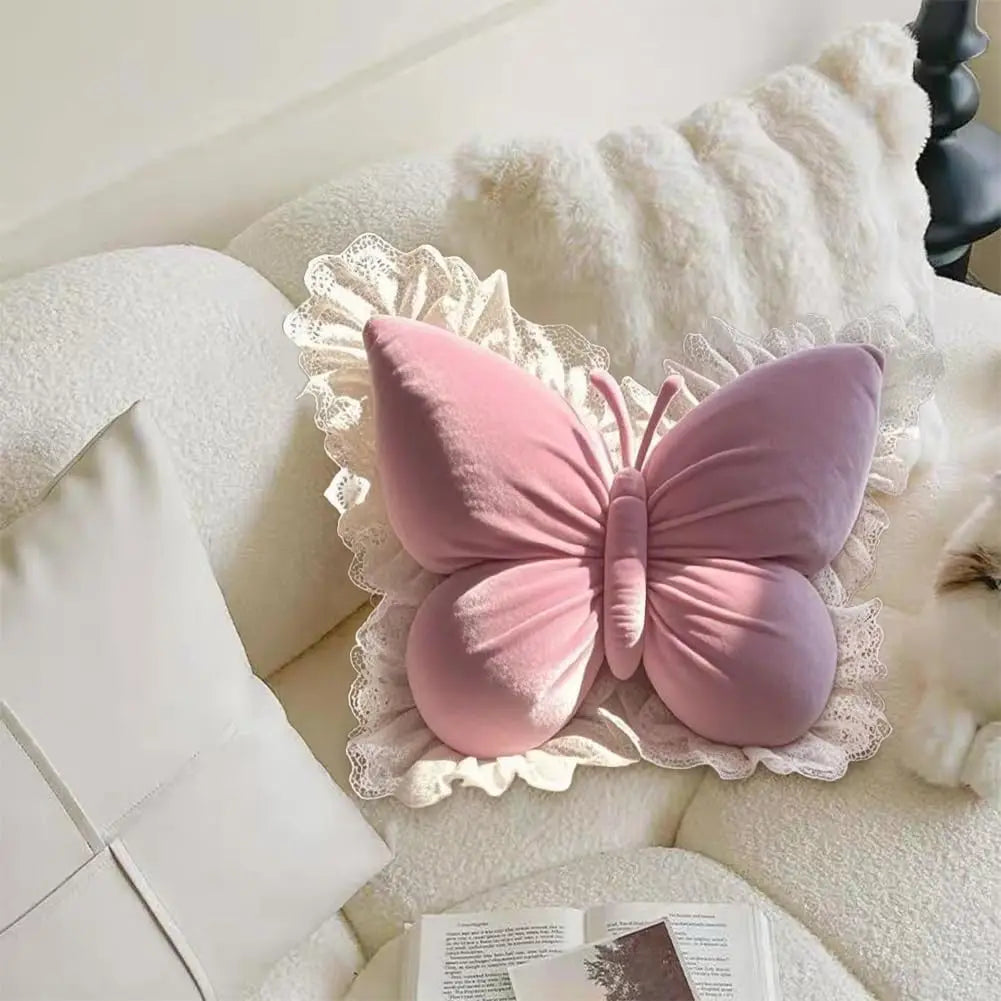 Butterfly Bow Princess Office Pillow Polyester Cotton Filled Cute Sofa Cushion for Bedroom Living Room Car Home Garden Decor