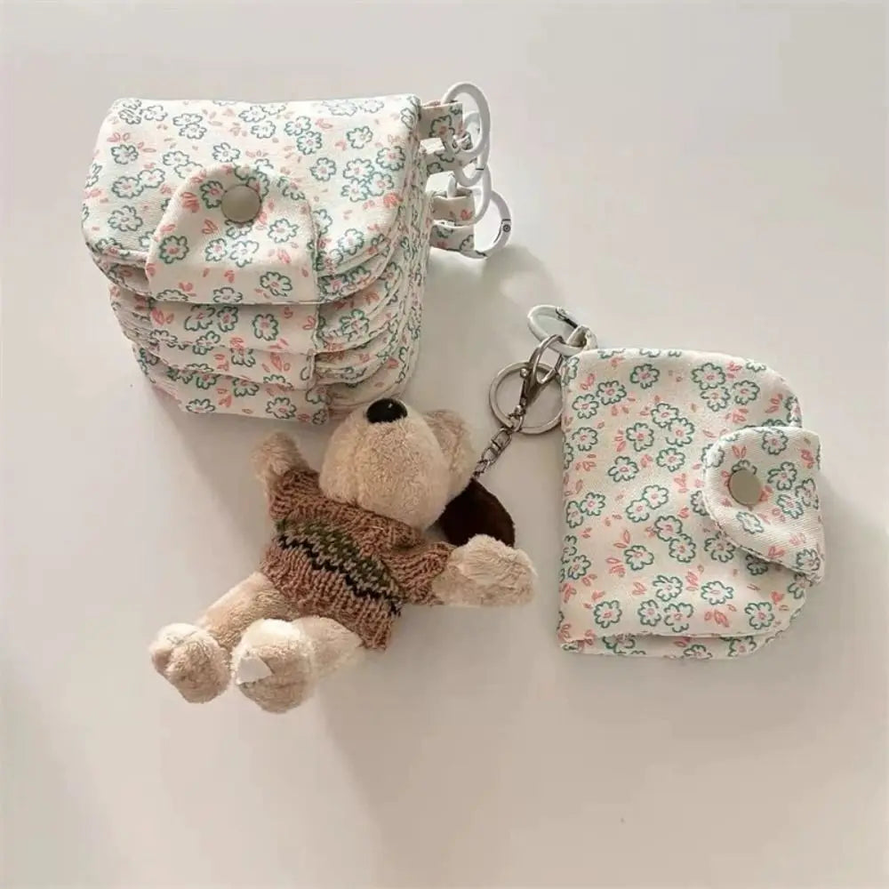 Mini Floral Coin Purse – Snap Card Holder with Key Ring, 4 Prints