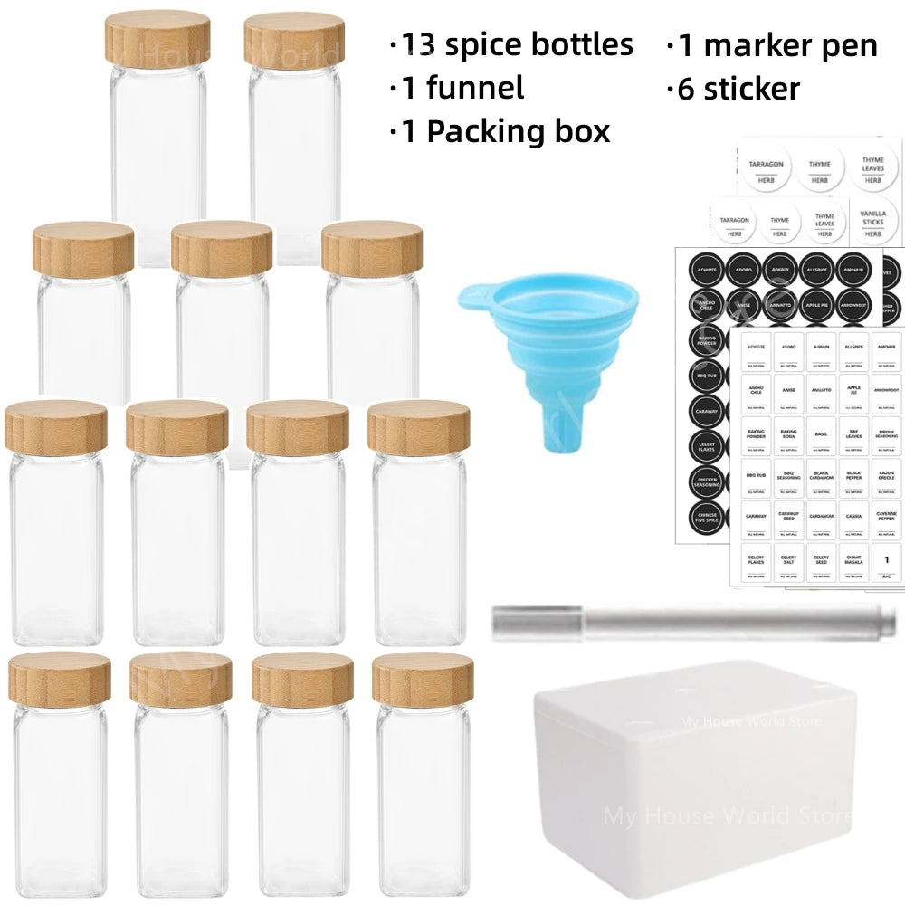 Glass Spice Jar Set with Bamboo Lids – 4 fl oz