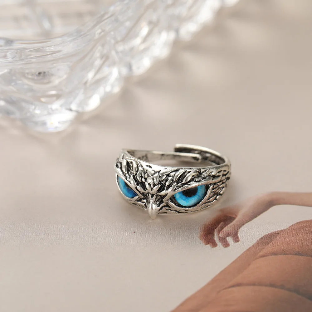 Vintage-Style Owl Ring with Colorful Eyes