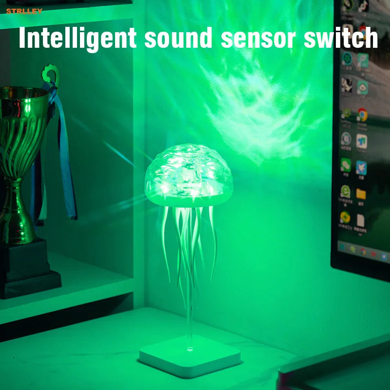 Jellyfish Cartoon LED Nihgt Light Voice Control Gradient Cute Rotating Jellyfish Hanging Bedside Lamp RGB Table Lamps Room Decor