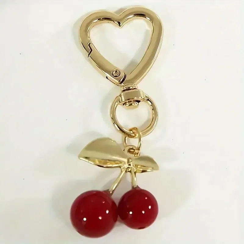 Cherry Blossom & Heart Bag Charm – Red