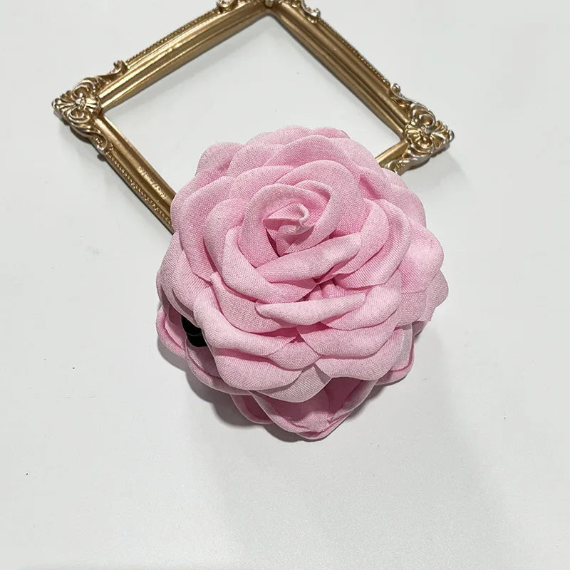 French Fabric Rose Hair Claw Clips – Floral Barrette for Women & Girls, All Seasons