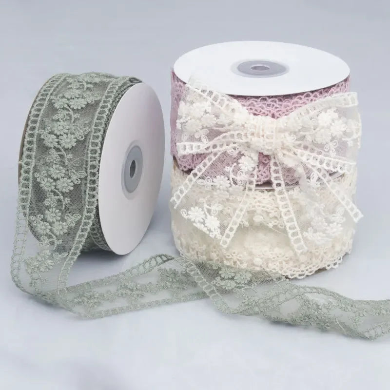 Embroidered Floral Lace Ribbon – Sheer Craft Trim, 35 in
