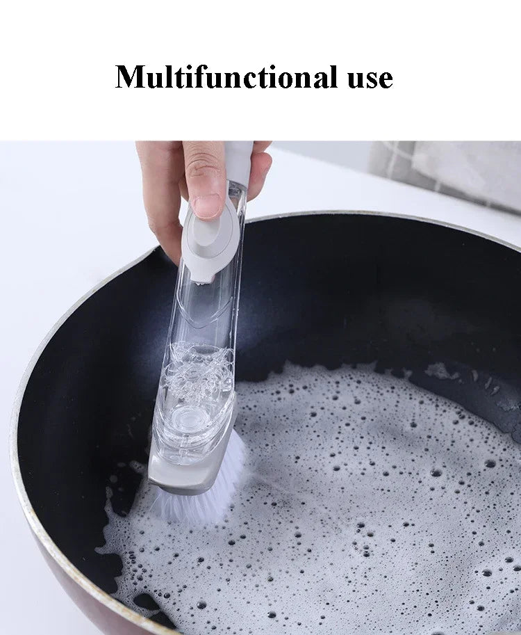 Soap-Dispensing Dish Brush with Scraper