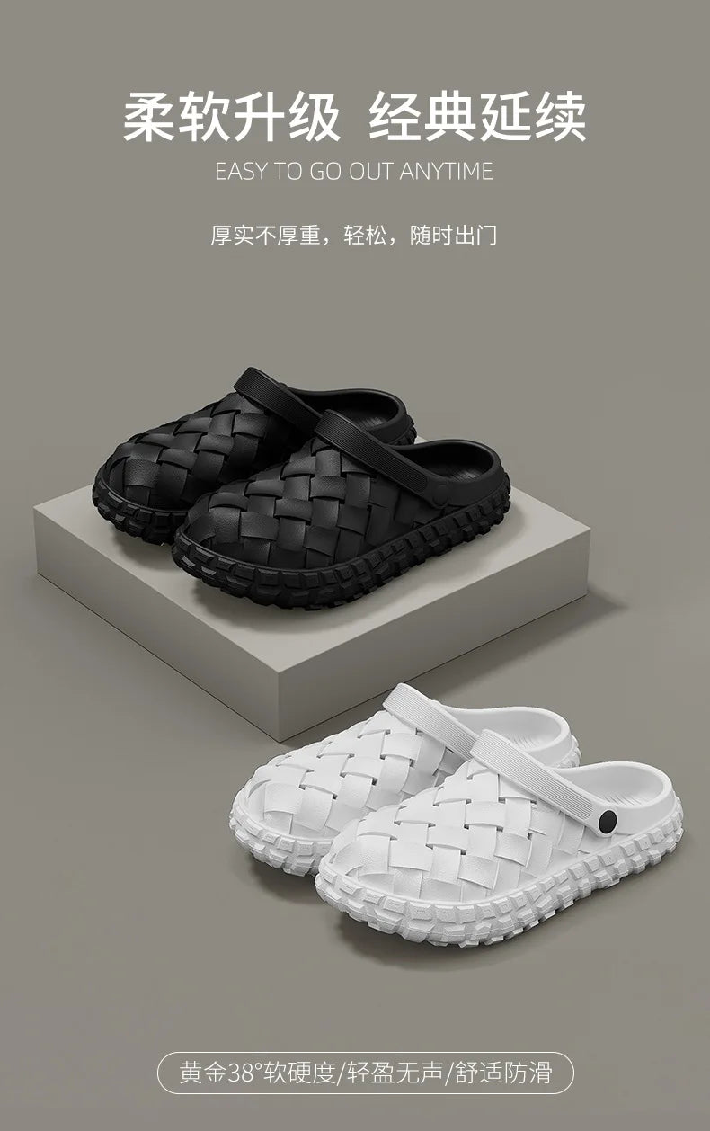 Men EVA Clogs Summer Woven Design Lightweight Soft Sole Non Slip Garden Shoes Breathable Slip On Casual Outdoor Beach Sandals