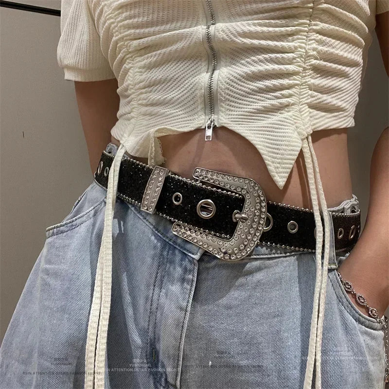 Women’s Rhinestone Western-Style Faux Leather Belt