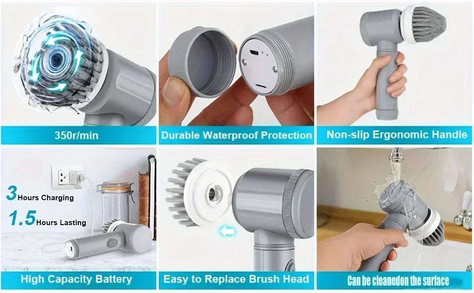Rechargeable Electric Spin Scrubber with 5 Cleaning Heads