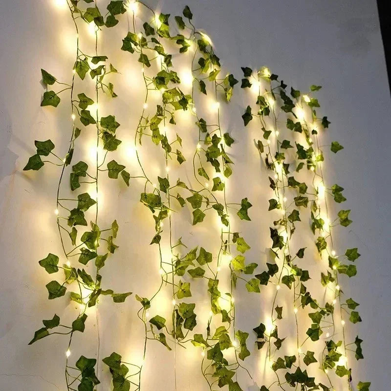 2M 5M LED Rose Flower String Lights Simulation Vine Leaf Fairy Light Christmas Decoration Garland Lamp for Room Wedding Garden