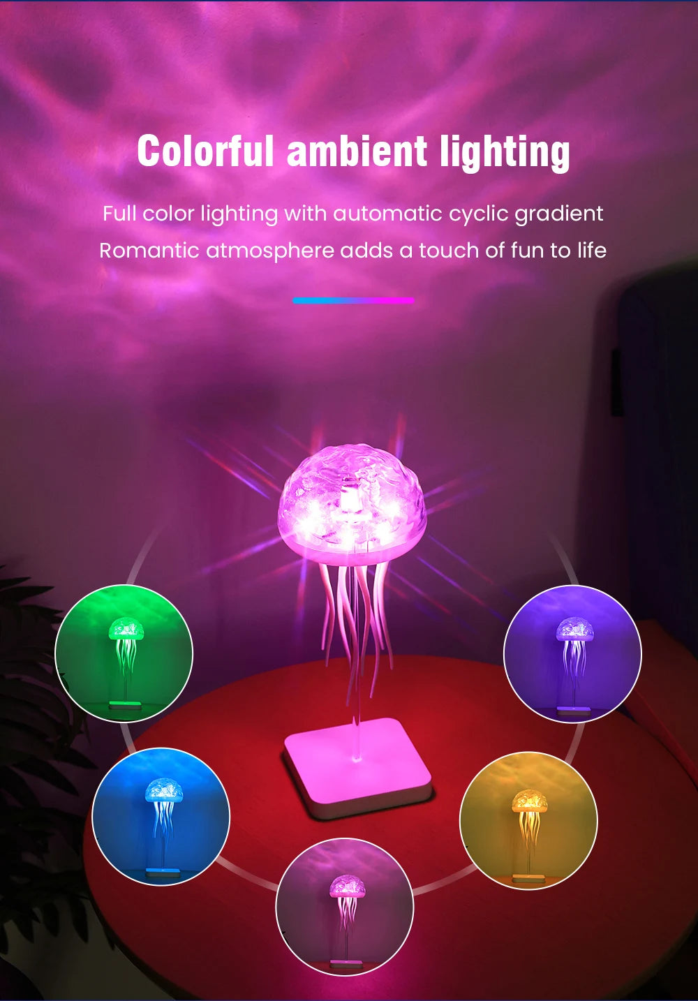 Jellyfish Cartoon LED Nihgt Light Voice Control Gradient Cute Rotating Jellyfish Hanging Bedside Lamp RGB Table Lamps Room Decor