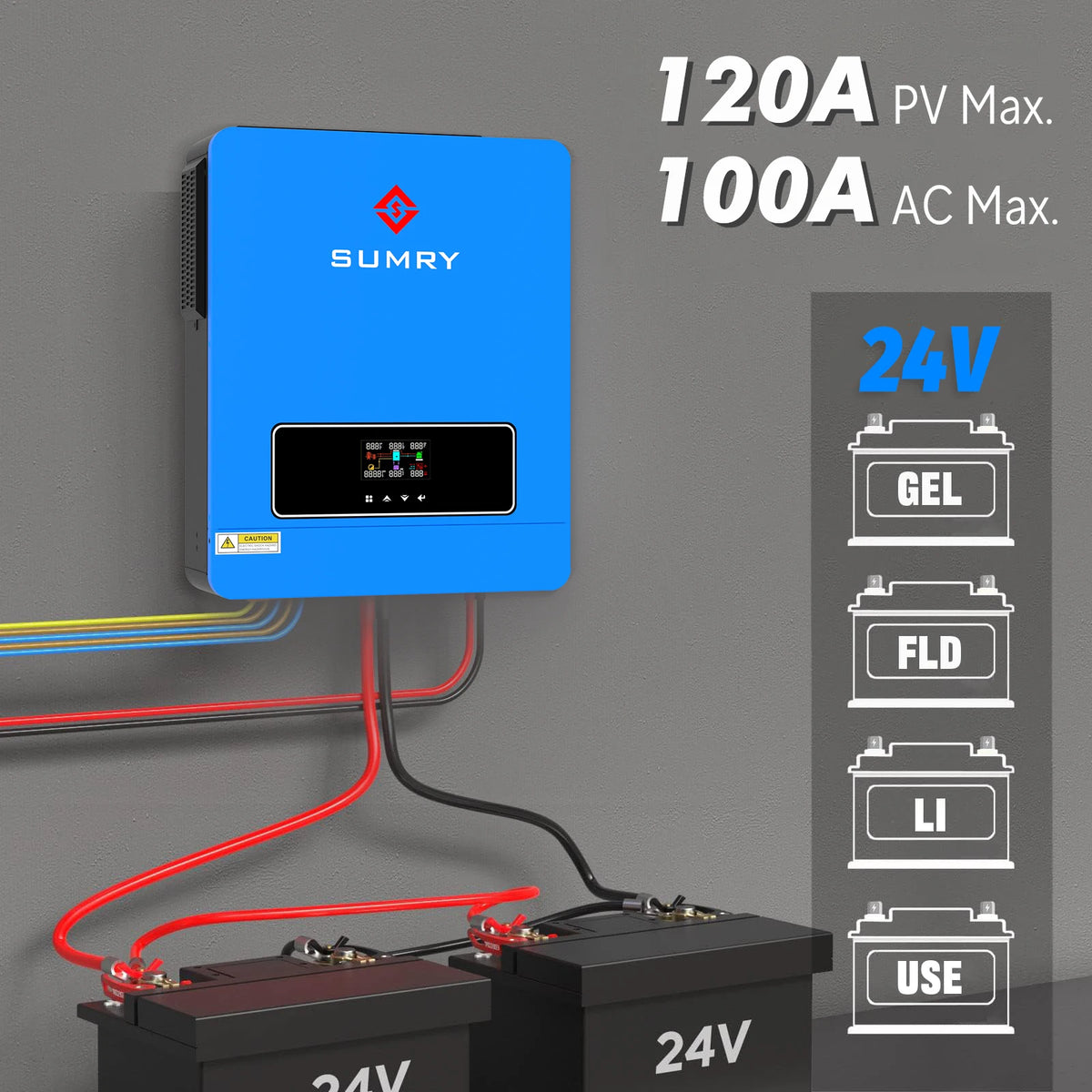SUMRY 3.6kW Hybrid Solar Inverter, 24V, Dual Output