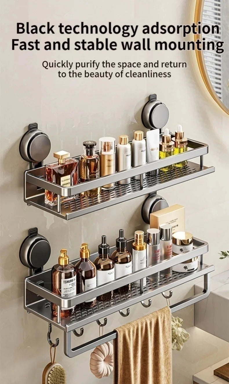 Suction-Cup Bathroom Shelf – Gray