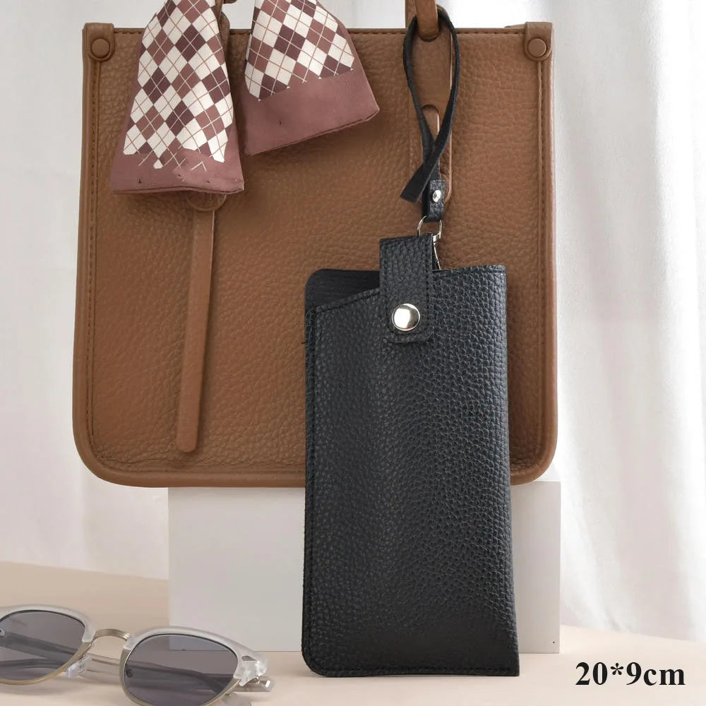Textured Faux Leather Glasses Pouch with Carry Handle