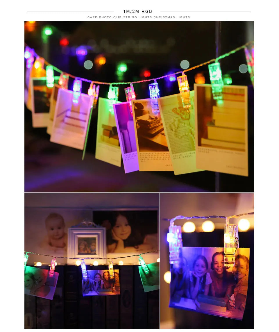 1pc 1.5M10L Photo Clips String Lights Christmas Fairy Lights Battery-operated Garland Hanging Picture Cards Holder Holiday Lamp