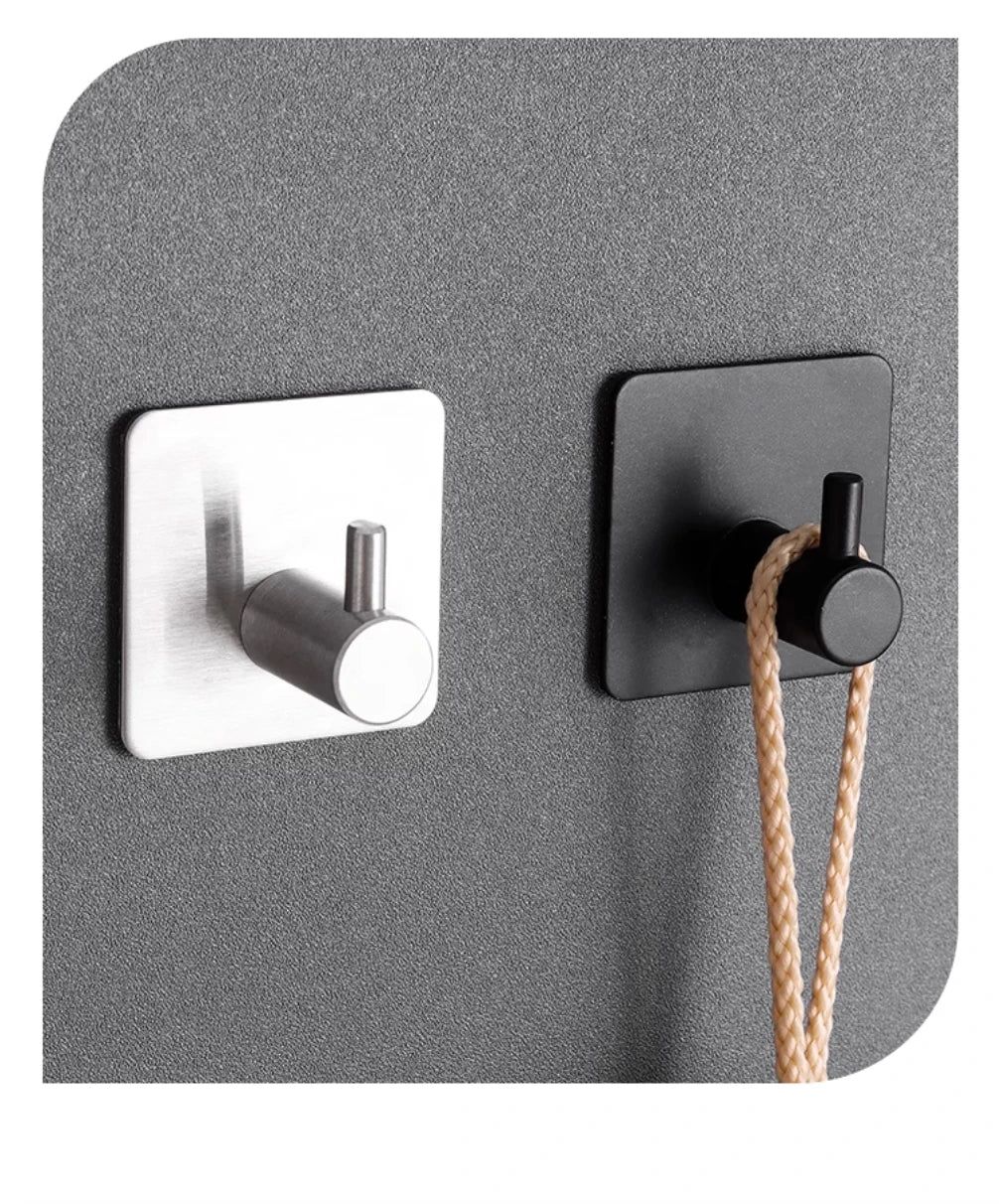 Adhesive Stainless Steel Wall Hooks – Single & 4-Pack Options