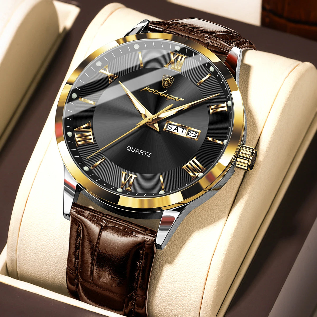 POEDAGAR 978-D Men’s Day-Date Dress Watch