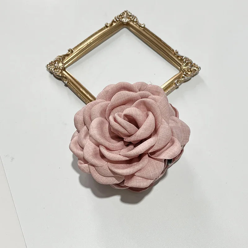 French Fabric Rose Hair Claw Clips – Floral Barrette for Women & Girls, All Seasons