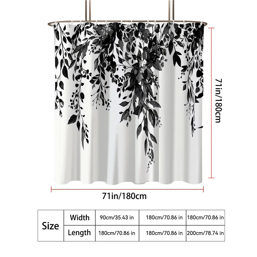 1 Piece Small Fresh Eucalyptus Leaves Digitally Printed Bathroom Shower Curtain Set Perforated Strap Hook Easy to Clean