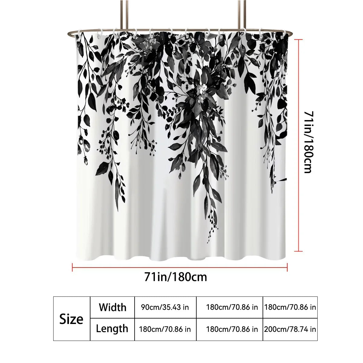 1 Piece Small Fresh Eucalyptus Leaves Digitally Printed Bathroom Shower Curtain Set Perforated Strap Hook Easy to Clean