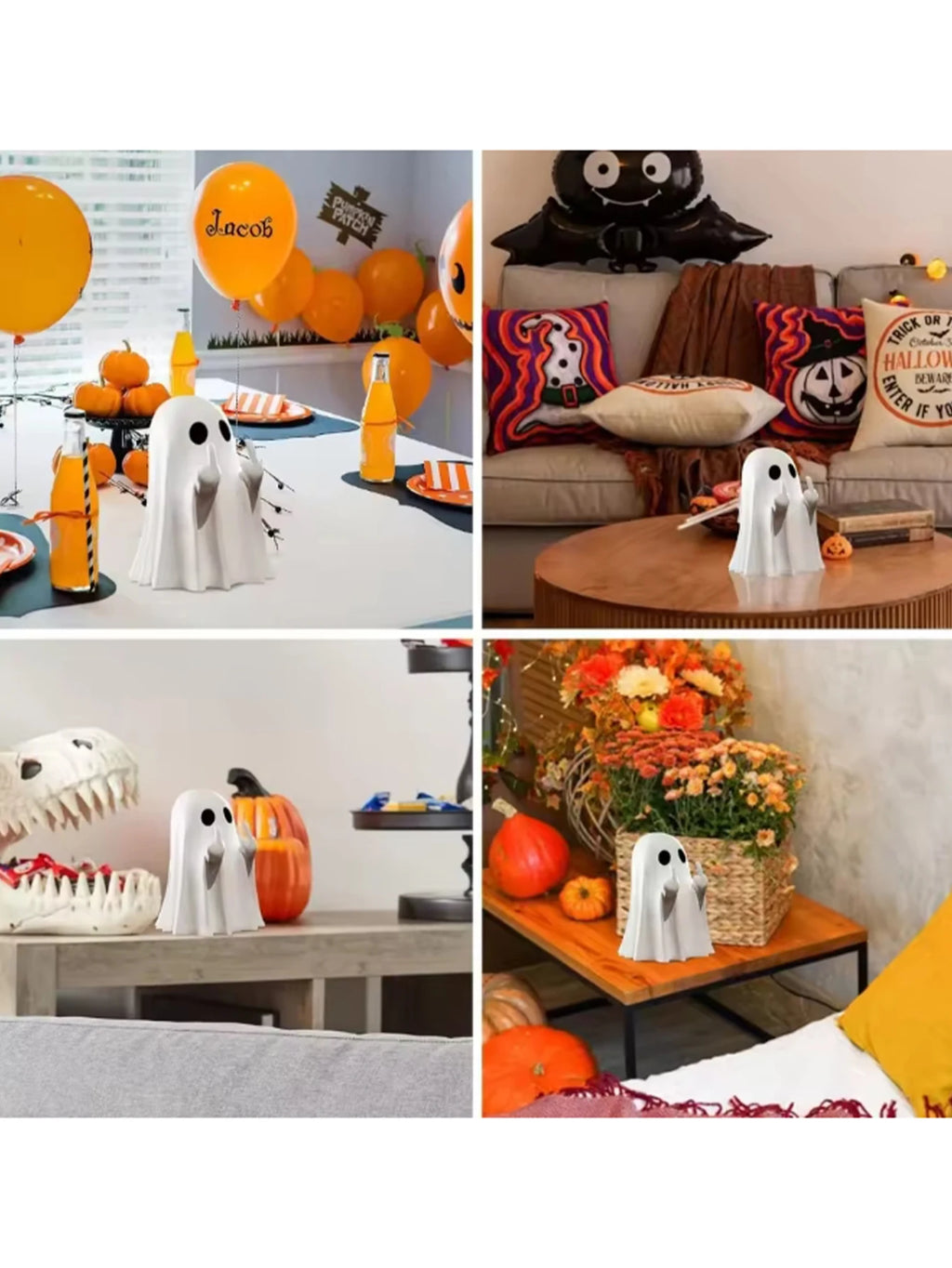 Middle Finger Ghost Halloween Statue - 7.5cm Resin Novelty Desk Decoration, White or Black