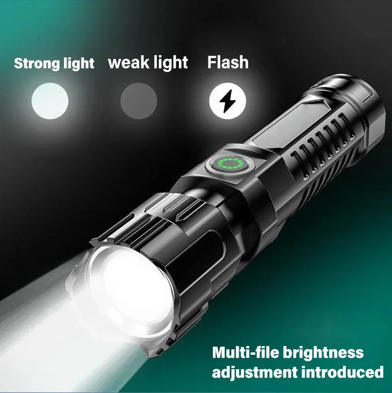 Powerful LED Flashlight USB C Rechargeable Zoomable Searchlight 3 Modes Handheld Flashlight for Outdoor Camping Hunting Torch